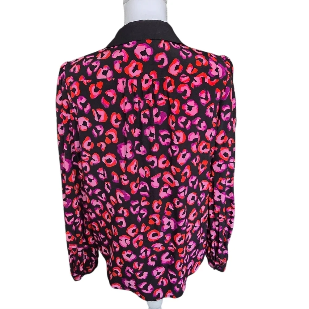 Kate Spade Silk Blouse Abstract Long Sleeve Button Down Shirt Pink Black Size 10